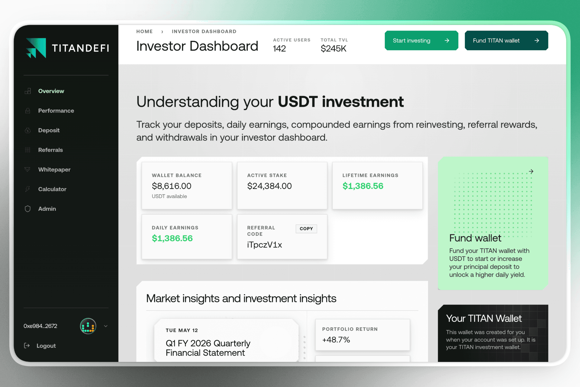 Investor Dashboard Redesign
